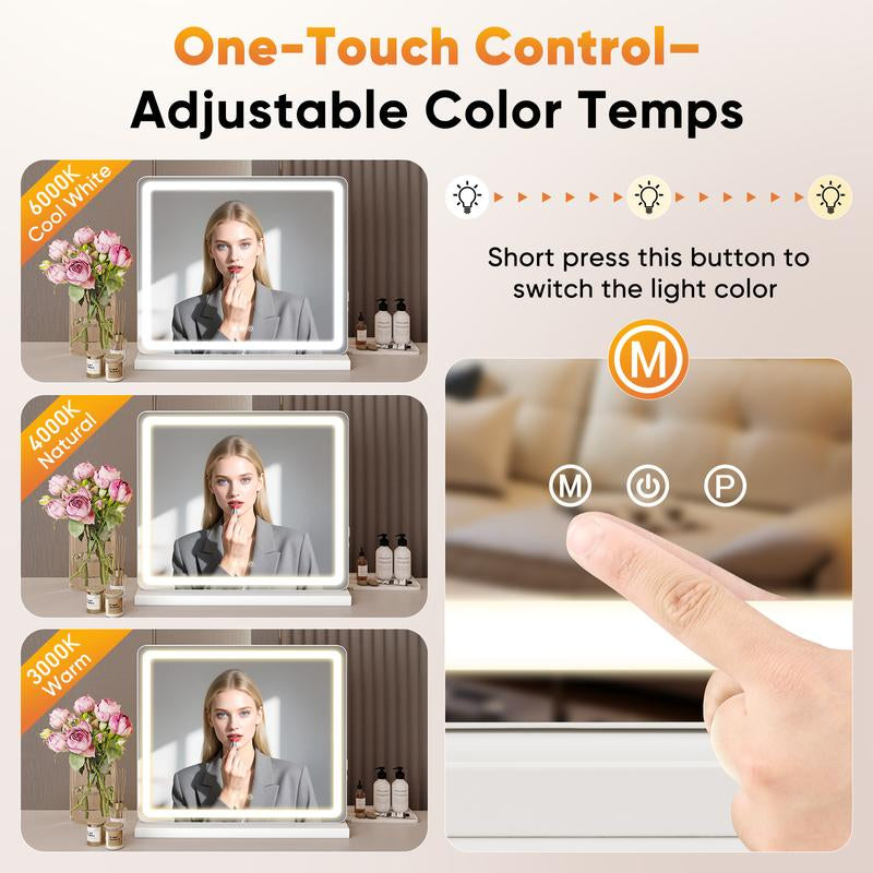 Vanity Mirror with Lights, LED Makeup Mirror with Dimmable 3 Color Modes, Touch Screen Control Vanity Based Mirror Desk Mirror