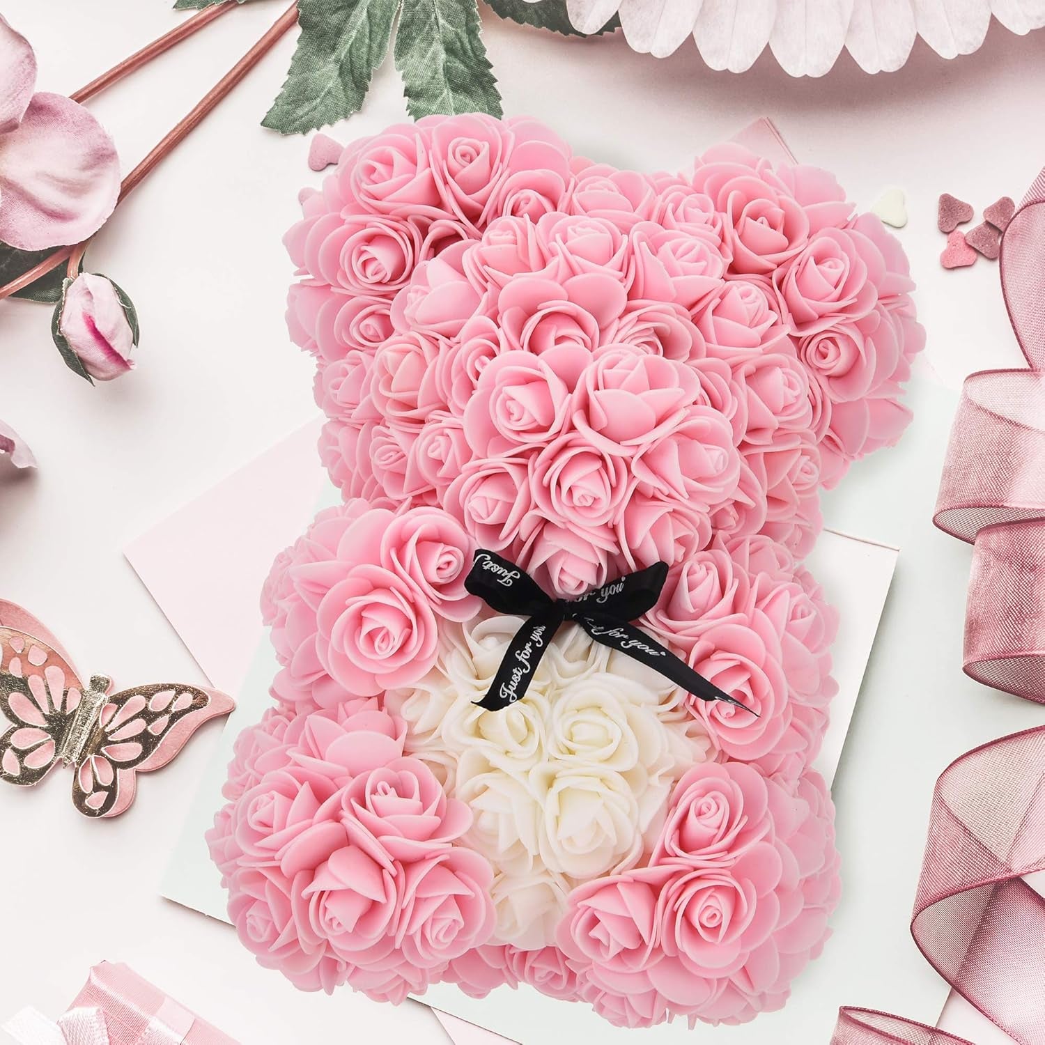Handmade Rose Teddy Bear Flowers Gifts for Women Mom, Birthday Gifts for Mom,Valentines Day Teddy Bear Gifts for Wife Her, Anniversary Flowers Bear Gifts for Women Girlfriend (Light Pink, 10 Inch)