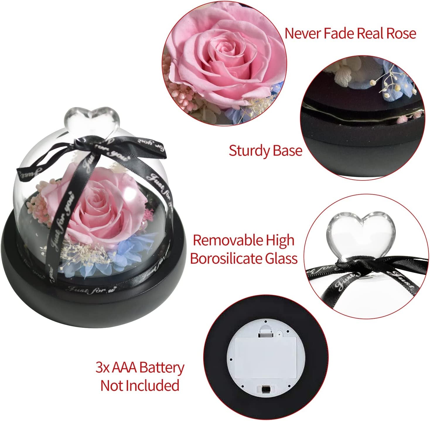 Gift for Women Forever Preserved Real Pink Rose in Glass Dome Gift for Valentines Day Mothers Day Christmas Anniversary Birthday