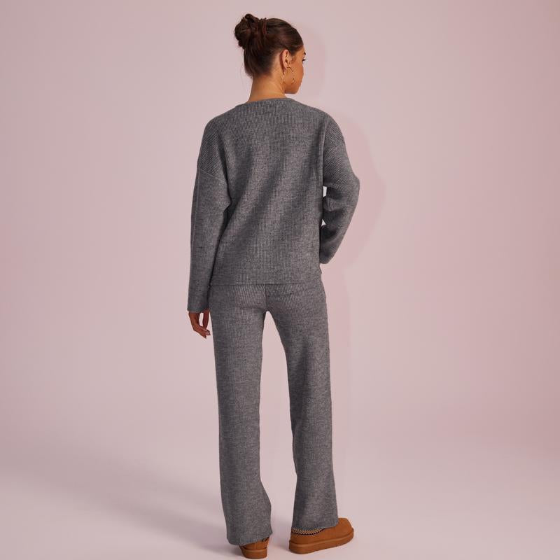 Joyfunear Women'S Oversized Knit Sweater & Wide-Leg Pants Set - Cozy Casual Two-Piece for Comfortable Home Wear - Pink Colorway, Chunky Knit, High-Waisted, Flowy Silhouette, Versatile Styling, Loungewear