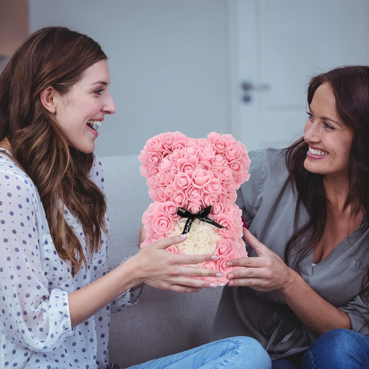 Handmade Rose Teddy Bear Flowers Gifts for Women Mom, Birthday Gifts for Mom,Valentines Day Teddy Bear Gifts for Wife Her, Anniversary Flowers Bear Gifts for Women Girlfriend (Light Pink, 10 Inch)