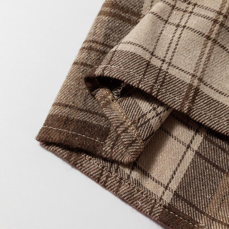 Beige Plaid Patchwork High Waist Sweatshirt Mini Dress for Women