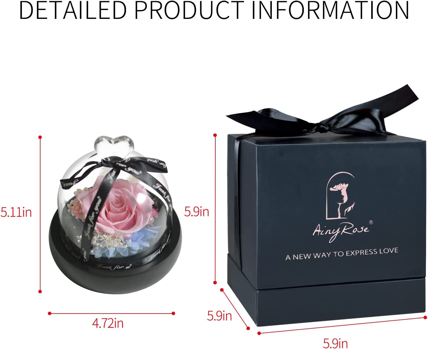 Gift for Women Forever Preserved Real Pink Rose in Glass Dome Gift for Valentines Day Mothers Day Christmas Anniversary Birthday