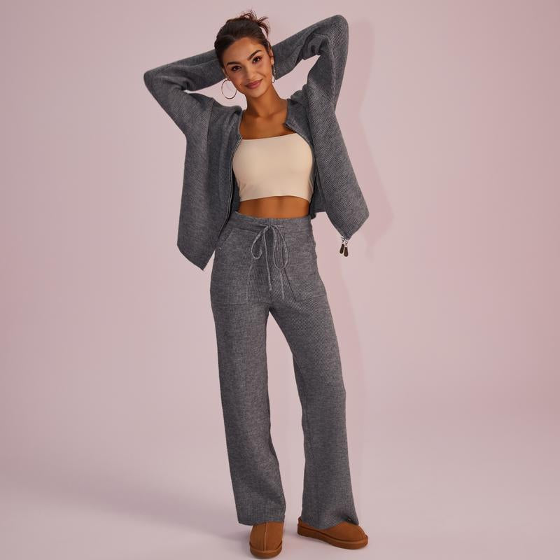 Joyfunear Women'S Oversized Knit Sweater & Wide-Leg Pants Set - Cozy Casual Two-Piece for Comfortable Home Wear - Pink Colorway, Chunky Knit, High-Waisted, Flowy Silhouette, Versatile Styling, Loungewear