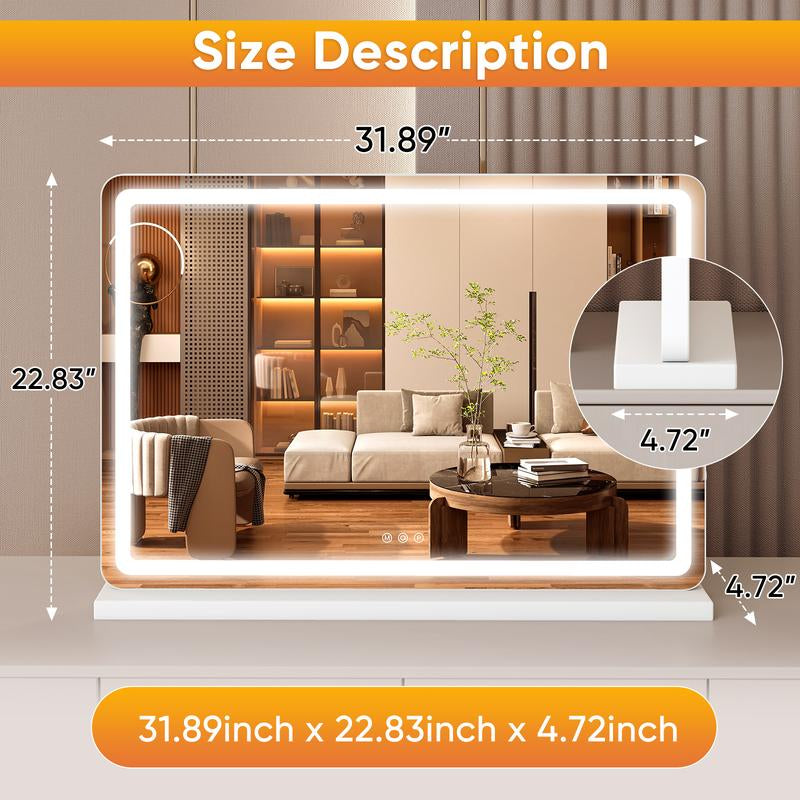Vanity Mirror with Lights, LED Makeup Mirror with Dimmable 3 Color Modes, Touch Screen Control Vanity Based Mirror Desk Mirror