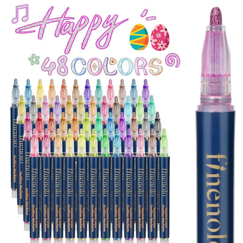 Outline Shimmer Markers, 36 & 48 Glitter Metallic Gel Pens for Coloring, Tween Teen Girl Birthday Gifts Trendy Stuff, Cool Fun Art Crafts School Journaling Supplies for Kids Girls Ages 4 8 10 16 Year Old
