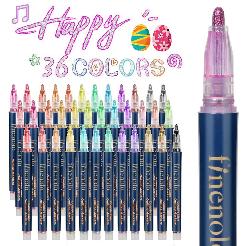 Outline Shimmer Markers, 36 & 48 Glitter Metallic Gel Pens for Coloring, Tween Teen Girl Birthday Gifts Trendy Stuff, Cool Fun Art Crafts School Journaling Supplies for Kids Girls Ages 4 8 10 16 Year Old