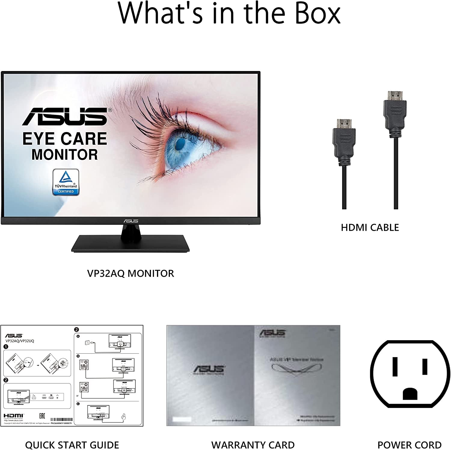 ASUS 31.5” 2K Monitor (VP32AQ) - WQHD (2560 X 1440), IPS, 100% Srgb, HDR10, 75Hz, Speakers, Adaptive-Sync/Freesync, Low Blue Light, Eye Care, VESA Mountable, Frameless, Displayport, HDMI, Tilt,Black