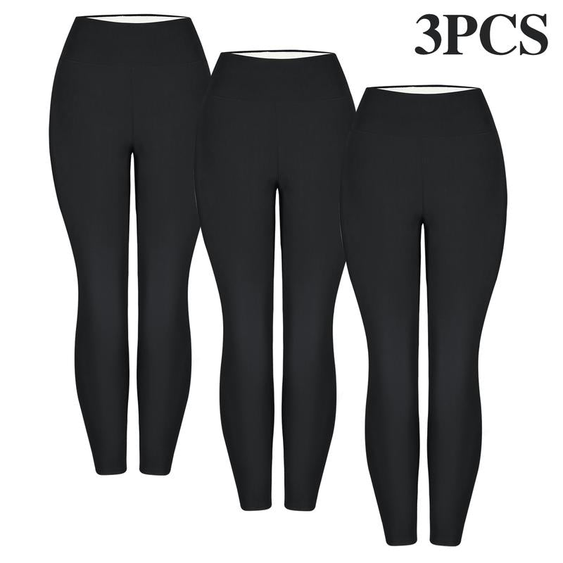 CHRLEISURE 3PCS Winter Warm Fleece Lined Leggings High Waist Women Workout Wear for Yoga Riding Casual Wear in Red Black & Gray