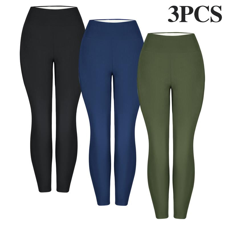 CHRLEISURE 3PCS Winter Warm Fleece Lined Leggings High Waist Women Workout Wear for Yoga Riding Casual Wear in Red Black & Gray