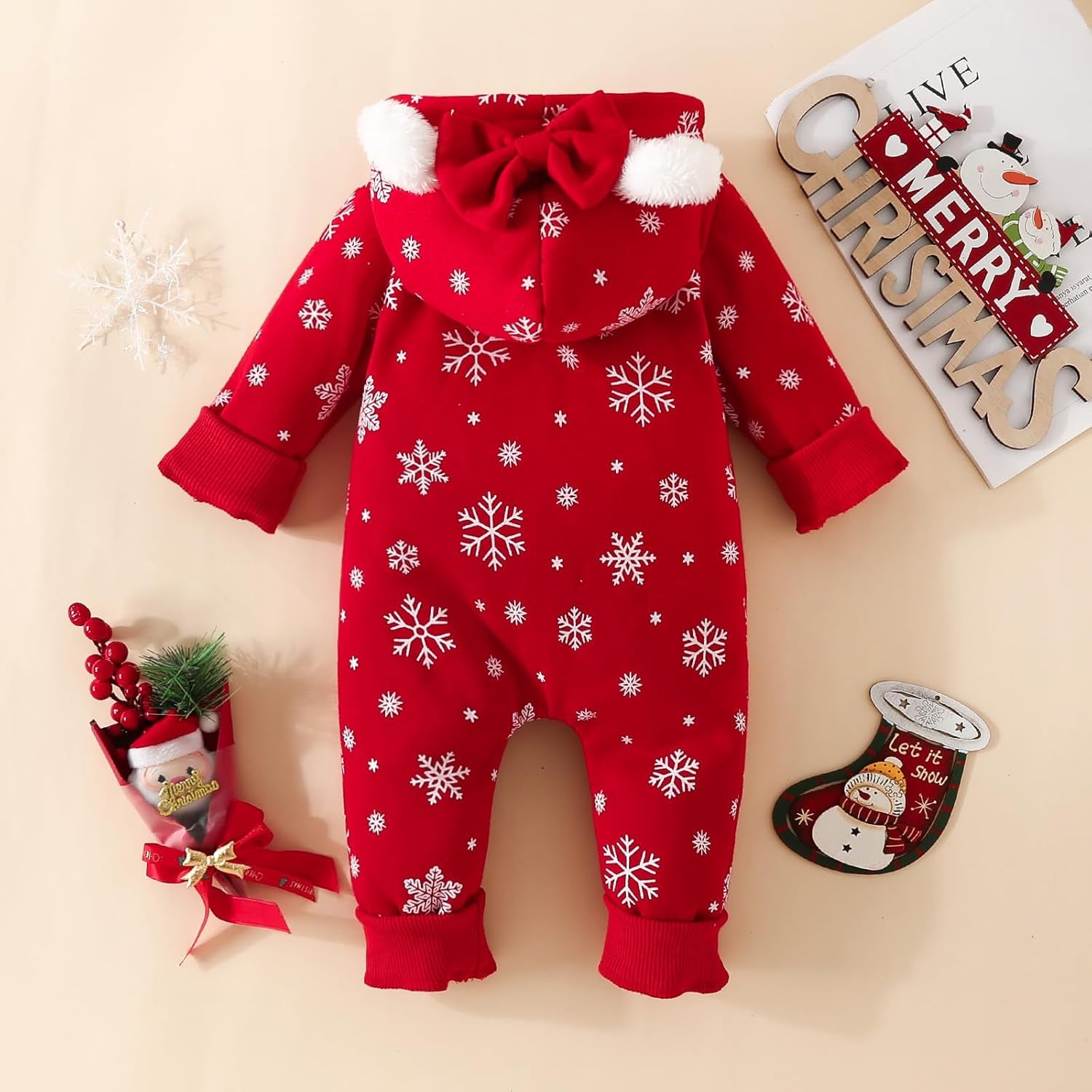 AMAWMW Newborn Baby Girl Winter Outfit Hooded Jumpsuit Infant One Piece Romper Baby Warm Snowsuit Clothes Gifts Set