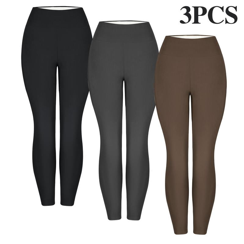 CHRLEISURE 3PCS Winter Warm Fleece Lined Leggings High Waist Women Workout Wear for Yoga Riding Casual Wear in Red Black & Gray