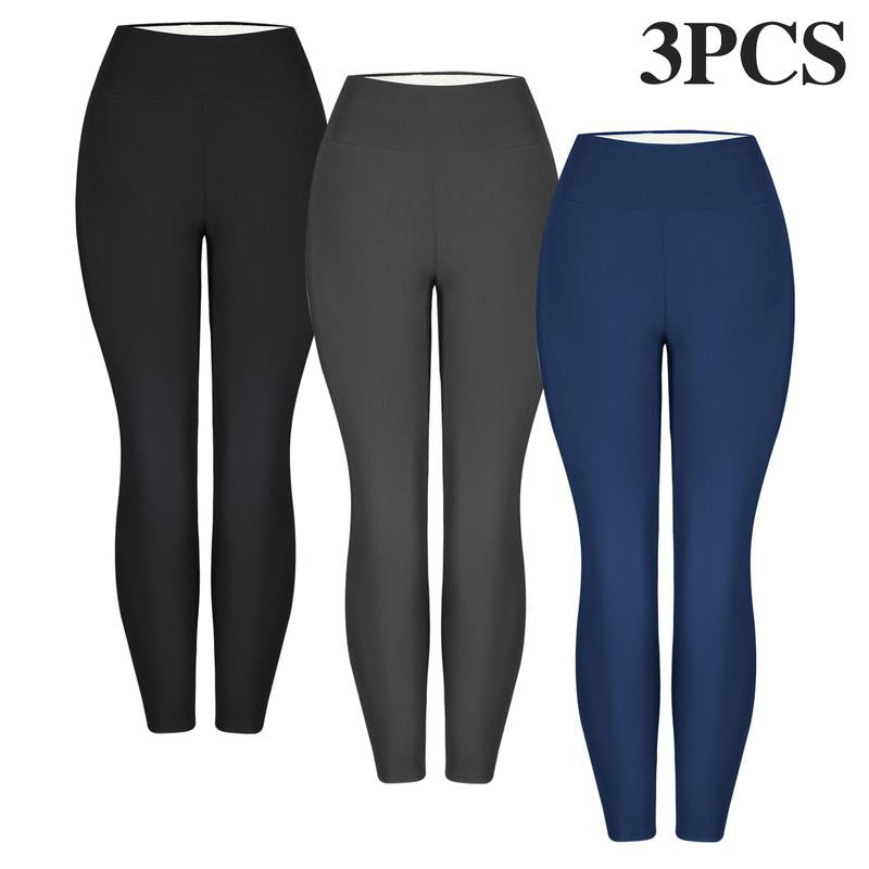 CHRLEISURE 3PCS Winter Warm Fleece Lined Leggings High Waist Women Workout Wear for Yoga Riding Casual Wear in Red Black & Gray