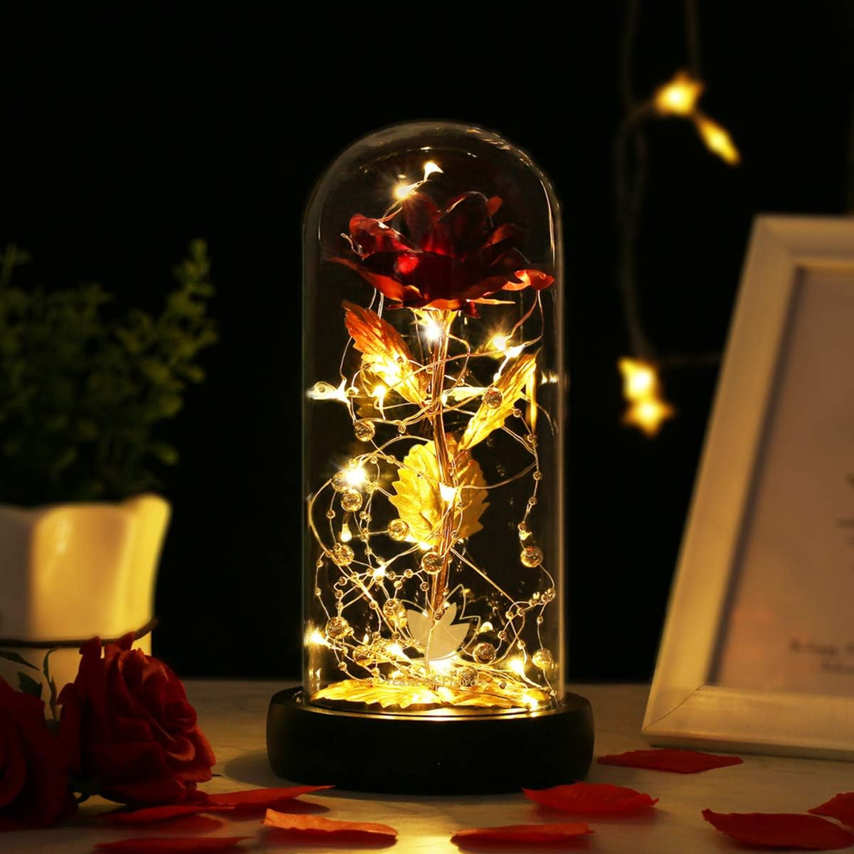 Beauty and the Beast Rose, Birthday Gifts for Women, Glass Dome Glowing Rose, Eternal Rose Blessing Christmas Flowers Gift for Mother,Grandmother,Wife, or Girlfriend