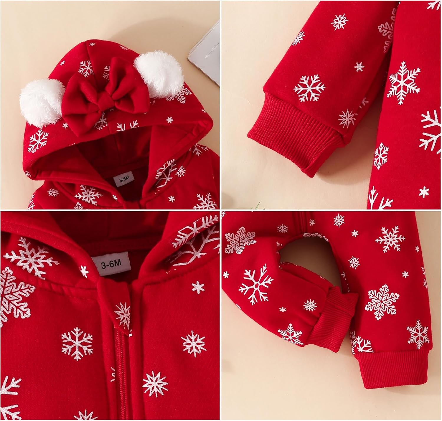 AMAWMW Newborn Baby Girl Winter Outfit Hooded Jumpsuit Infant One Piece Romper Baby Warm Snowsuit Clothes Gifts Set